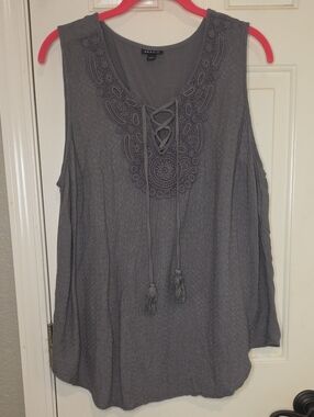 torrid Gray Lace-Up Embroidered Tank Top